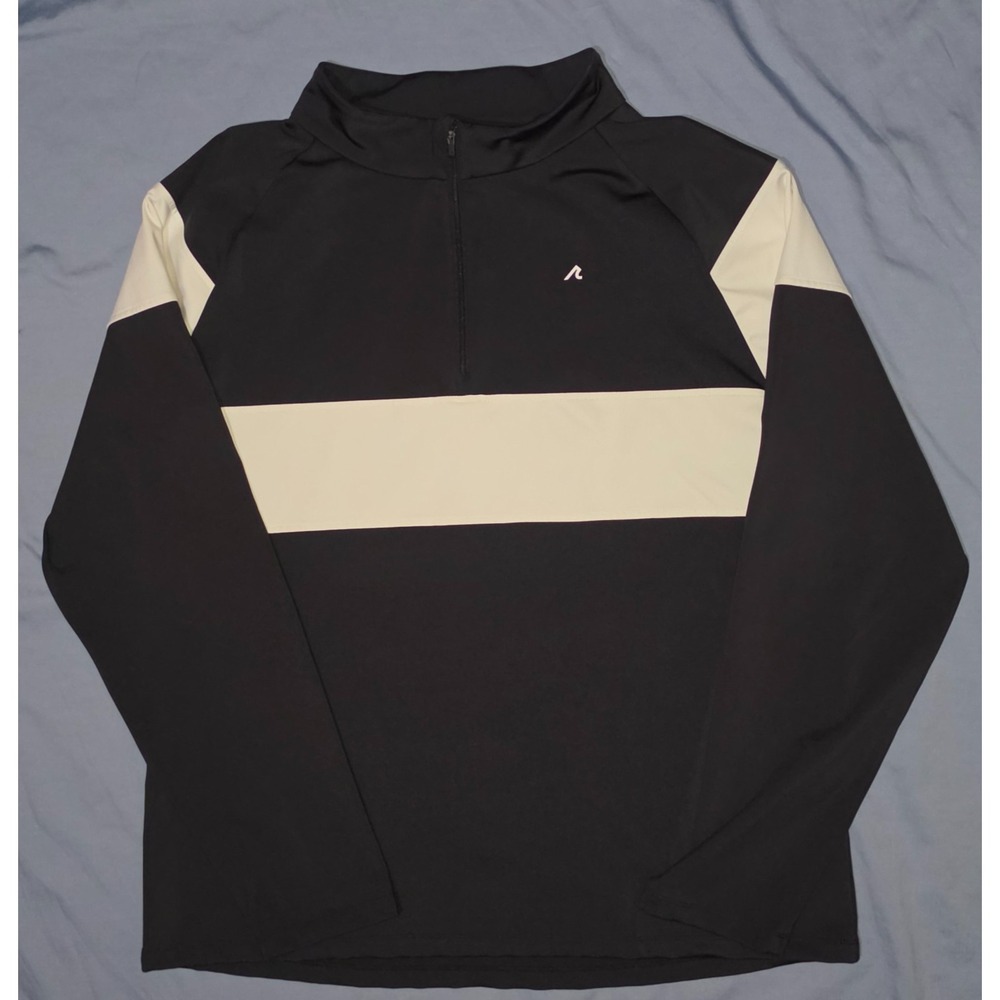 Redvanly Men's Golf Shirt XL‎ Black White Logo Stretch Quarter Zip Pullover